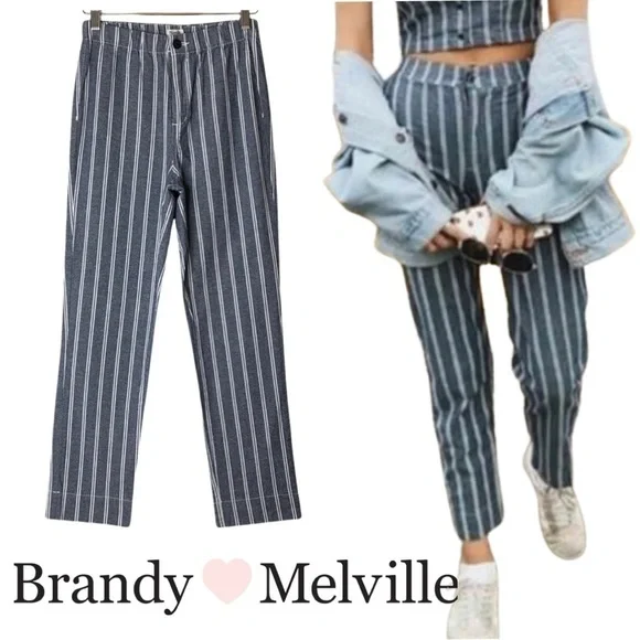Brandy Melville Blue & White Striped Tilden Pant - Picture 3 of 12